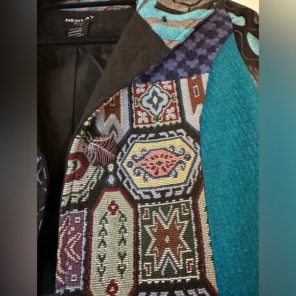 Vintage Neslay Paris Statement Jacket, Artsy Blue Metallic Embroidered Patchwork - Picture 12 of 13